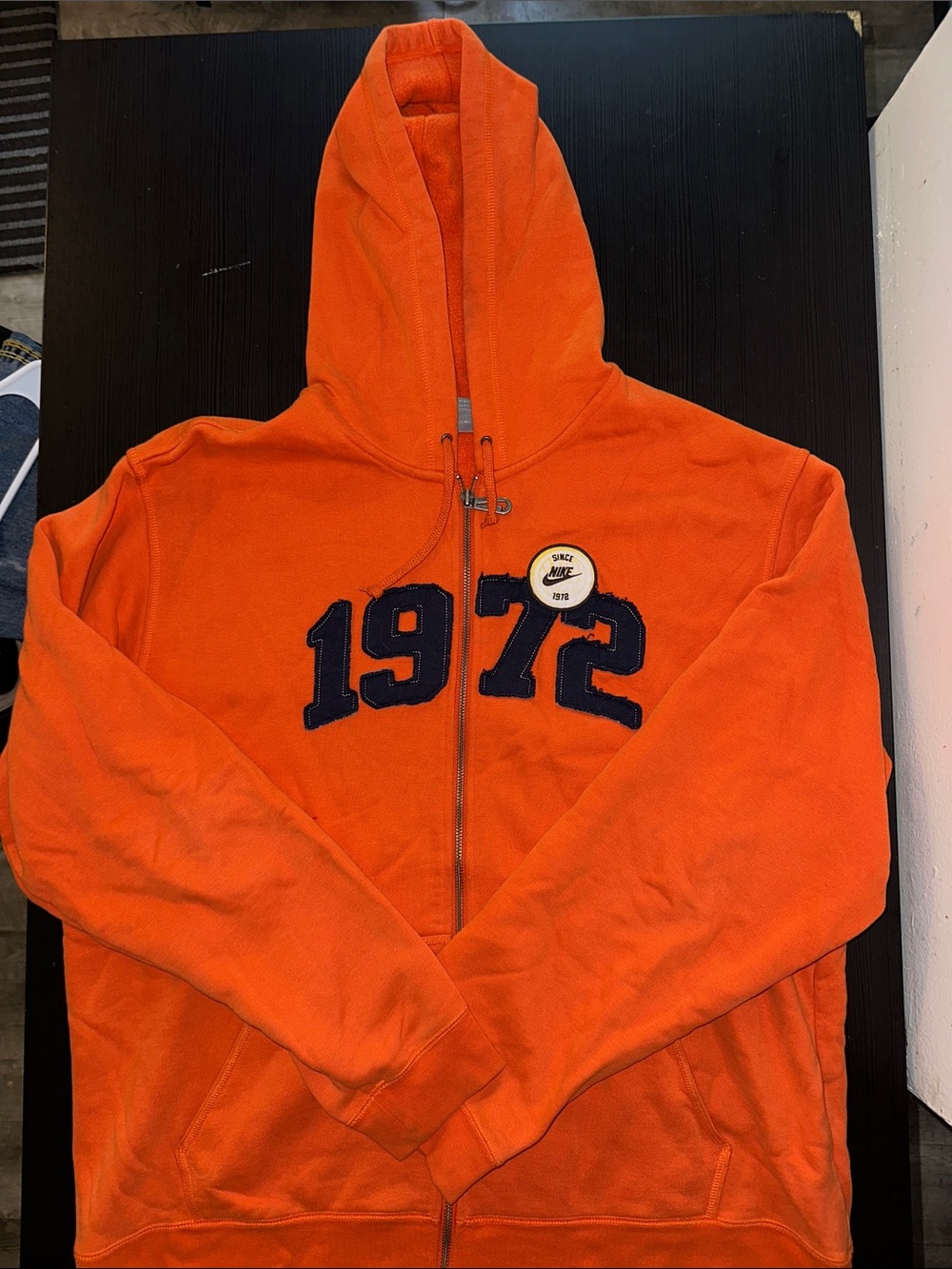 Nike Orange Zip-Up Hoodie with Navy 1972 Appliqué